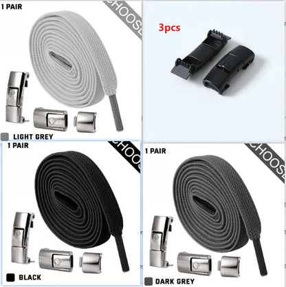 Press lock elastic shoelace with 8mm widened flat profile in assorted colours.