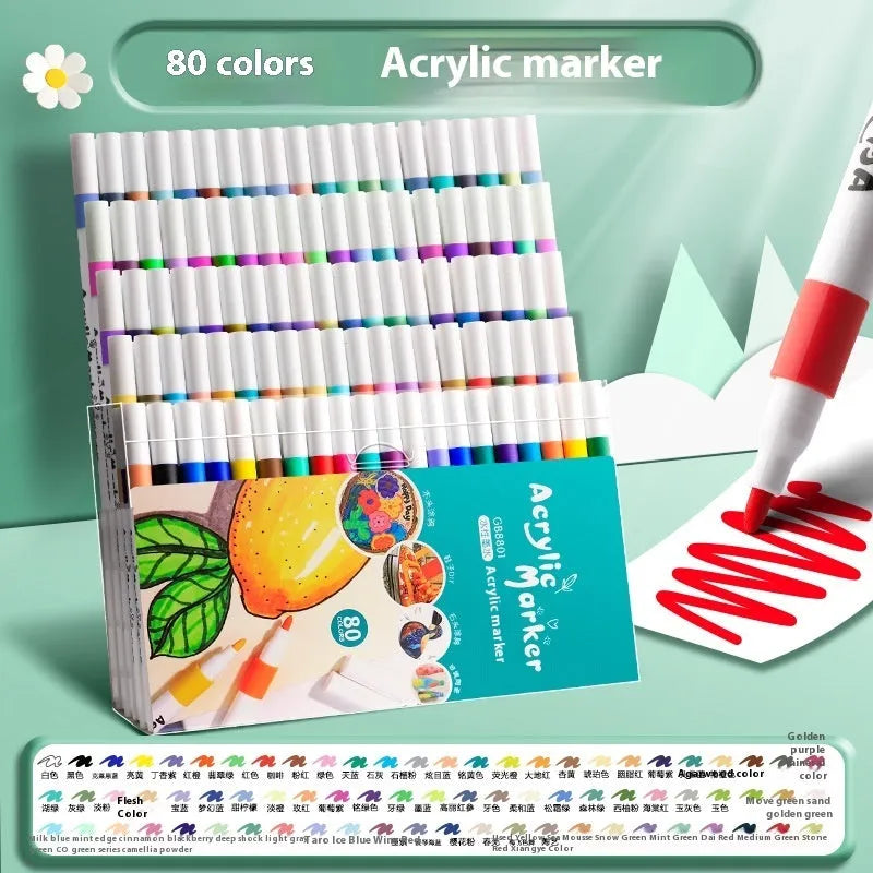 Boxed set of multicolour acrylic marker pens for student painting and artwork projects