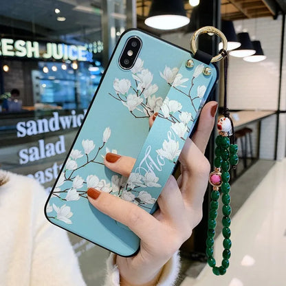 Samsung Galaxy phone case with folded-out bracket stand showing hands-free viewing angle