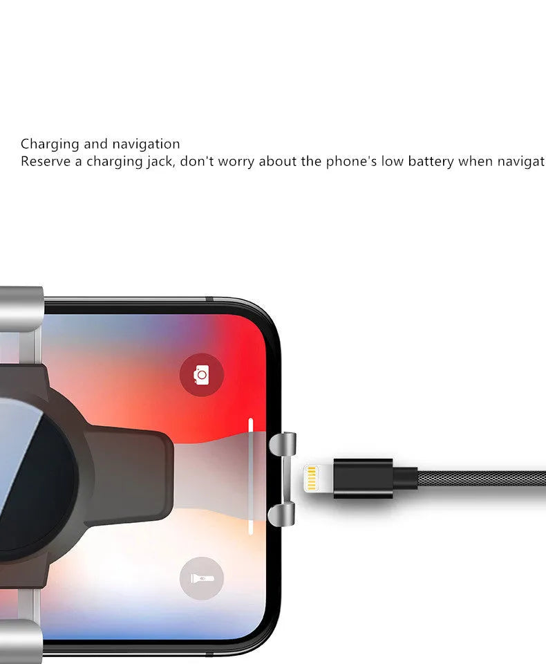 Car mobile phone holder designed for air conditioning vents with S4 gravity mirror ABS construction, compatible with 4-6.4 inch smartphones, a navigation bracket gift option available in black customisation.