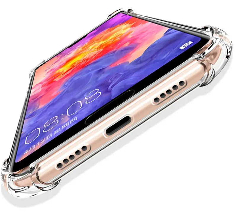Transparent clear TPU phone case with airbag anti-fall protection on a Huawei P40 Pro smartphone.
