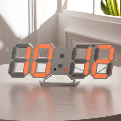 3D LED wall digital clock showing time, date and temperature with multiple colour options