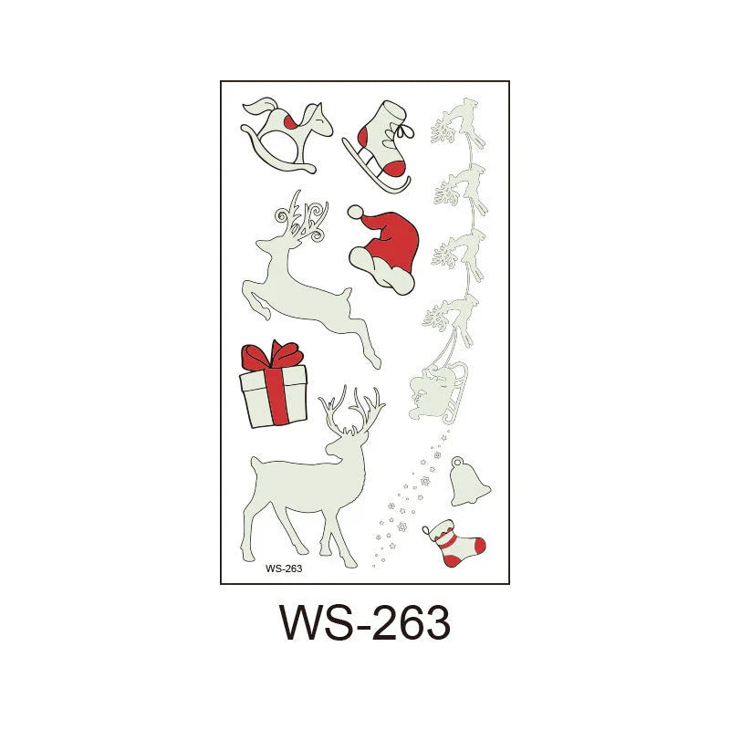 Glowing Christmas Santa Claus tattoo stickers in various festive designs