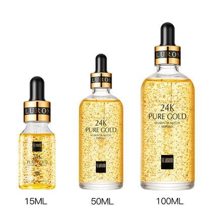24K gold nicotinamide anti-ageing face serum gel in 15ml, 50ml and 100ml sizes