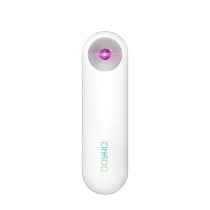 White portable UV steriliser lamp showing compact 116mm design with USB-C charging port