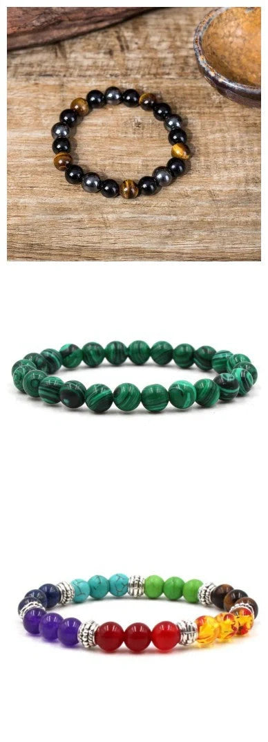 Stylish black matte green malachite elastic bracelets for women and men