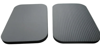 Black yoga knee pad measuring 29x19cm with 15mm high-density foam for abdominal wheel exercises