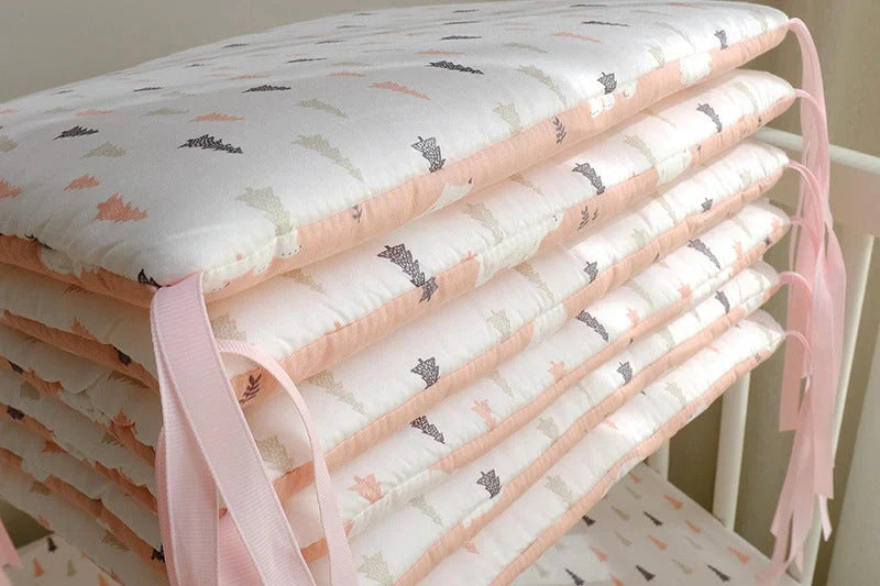Set of six cartoon embroidered cotton bumper beds for nursery safety and style