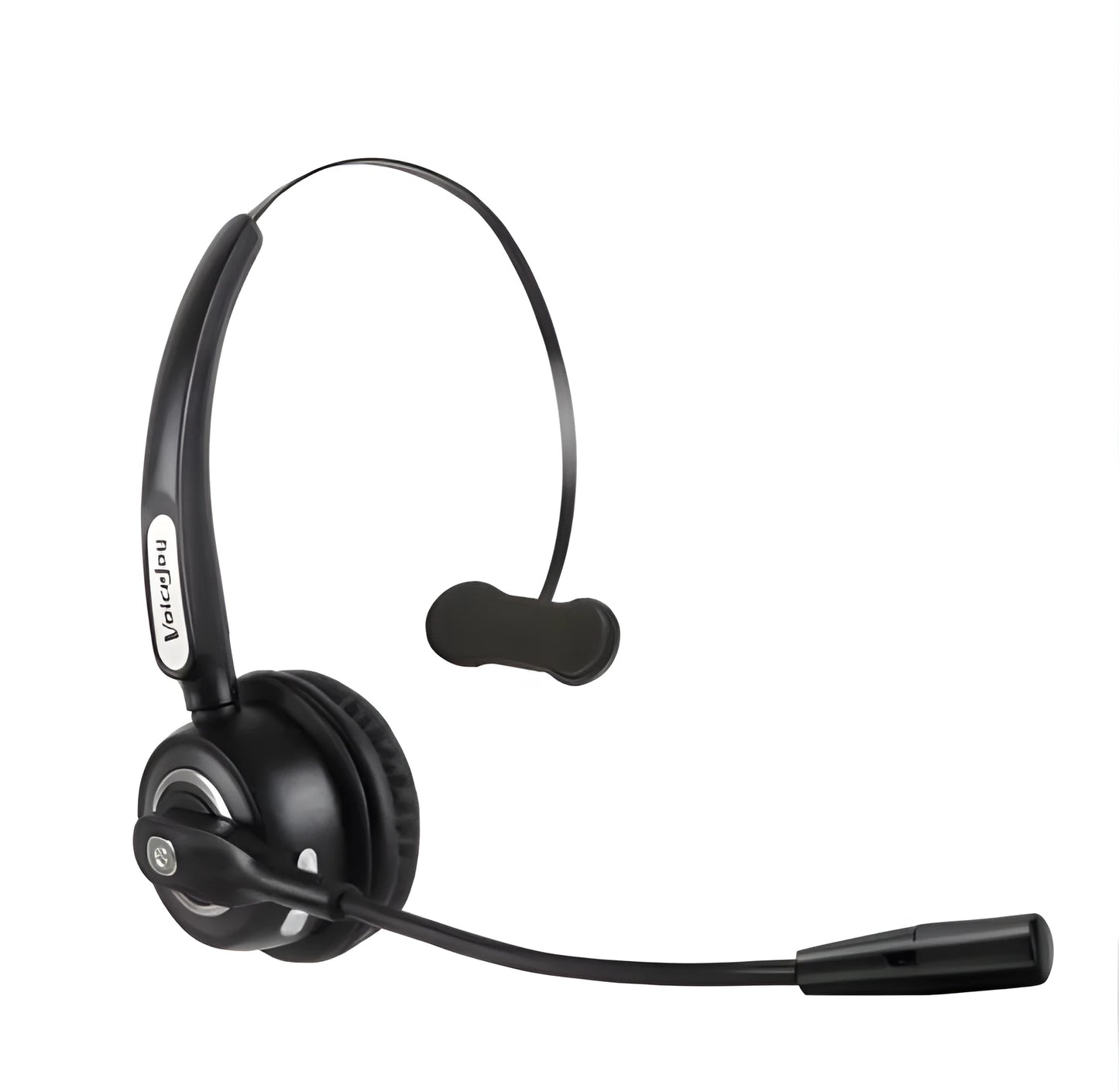 Truck driver Bluetooth headset with over-ear design and a flexible noise-cancelling microphone.
