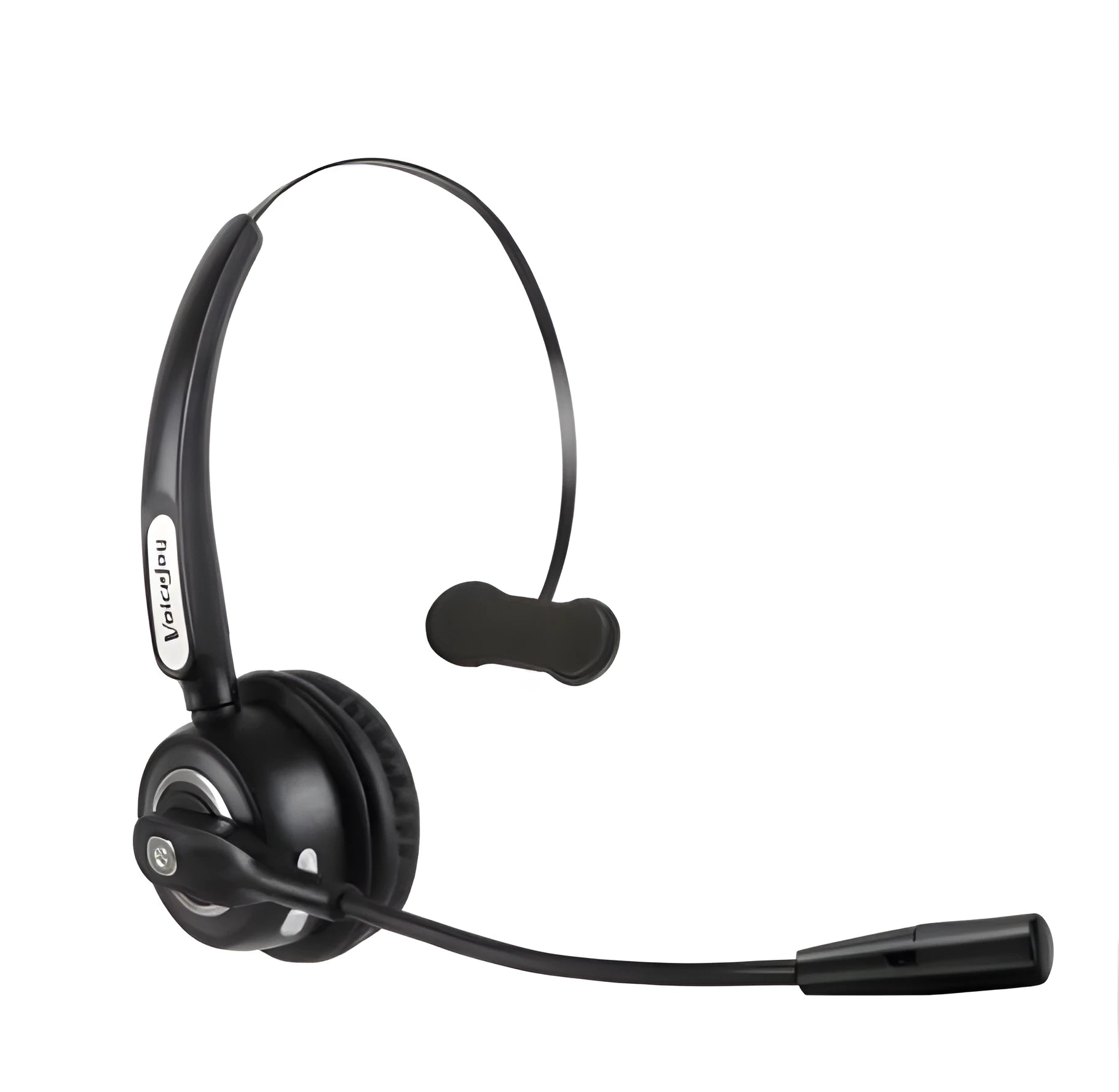 Truck driver Bluetooth headset with over-ear design and a flexible noise-cancelling microphone.