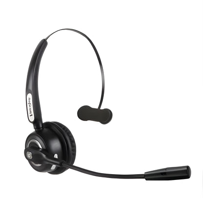 Truck driver Bluetooth headset with over-ear design and a flexible noise-cancelling microphone.