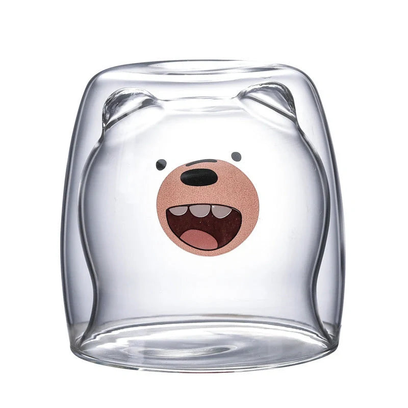 3D double-layer panda cup with skull design for wine, featuring inner Christmas tree pattern