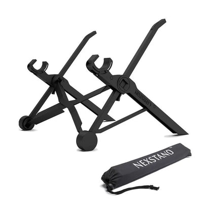 Portable folding computer bracket in sagacious black with lifting mechanism and carrying case