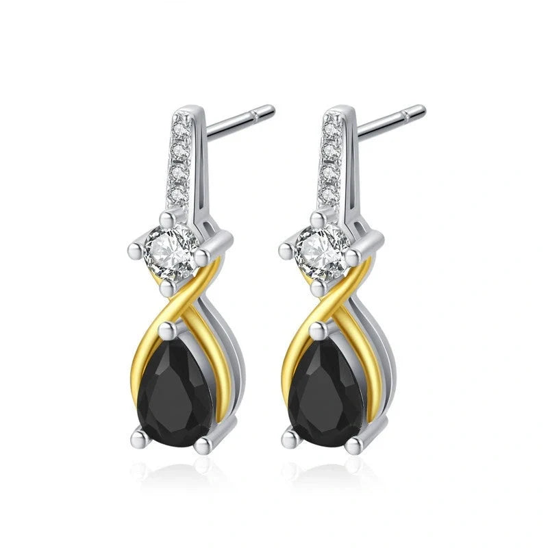 Luxury copper water drop zircon eardrops for women, elegant and stylish