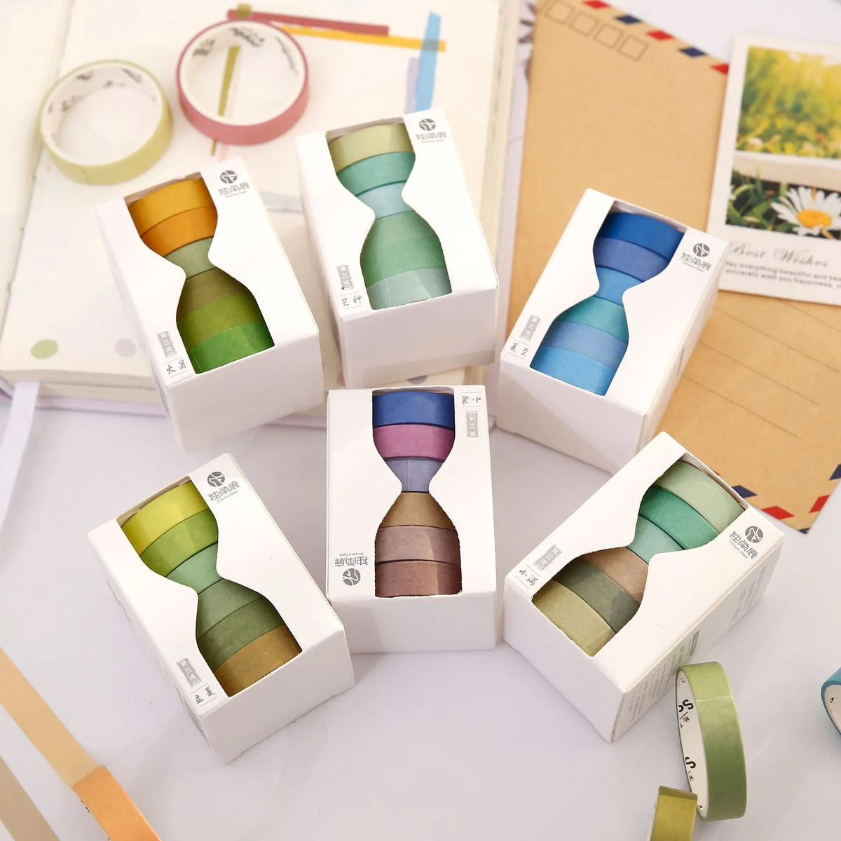Morandi Japanese paper tape set of 6 rolls, 9mm x 3m, in ten muted colour options