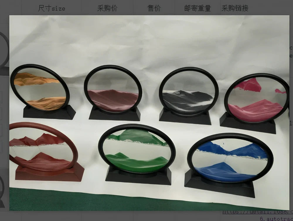 Glass quicksand painting with dynamic sand patterns in New Chinese abstract style, polished surface