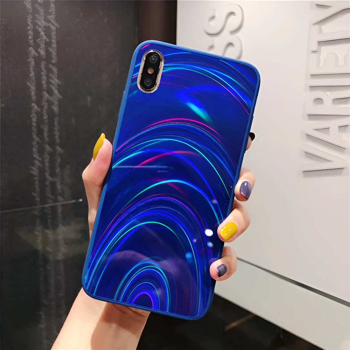 Rainbow mirror glitter phone case with slim-fit TPU PC acrylic back cover and precise cutouts