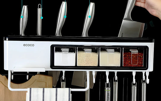 White plastic wall-mounted kitchen storage rack weighing 1500g for utensils and seasonings in corners