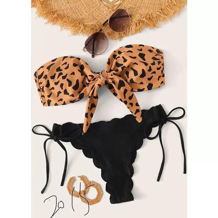 Women's leopard print split swimwear in sizes S to XL