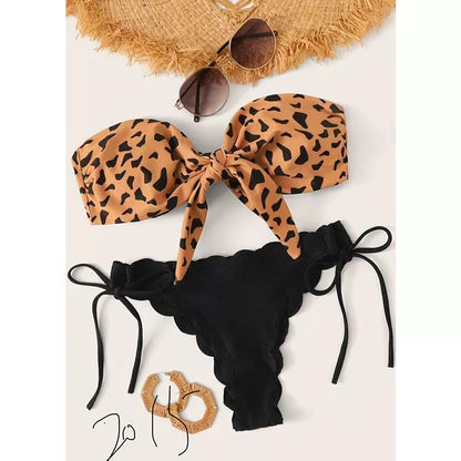 Women's leopard print split swimwear in sizes S to XL