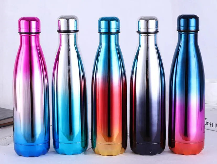 500ml stainless steel water bottle measuring 70mm wide and 265mm tall