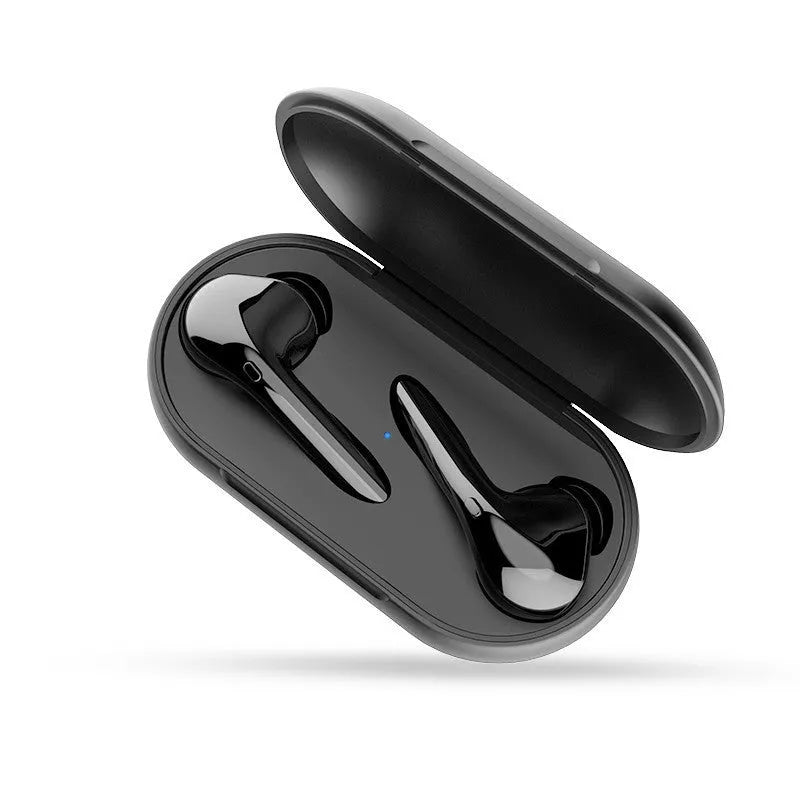 Black wireless neck-mounted sports headphones with magnetic earpieces and charging case