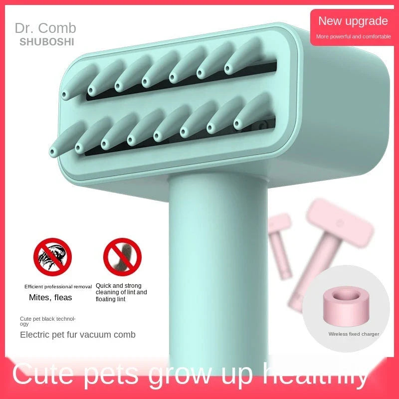 Wireless electric pet grooming comb with features to efficiently remove fleas, mites, and lint from your pet's coat