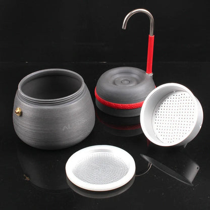 350ml aluminium alloy outdoor camping coffee pot with cups, grey