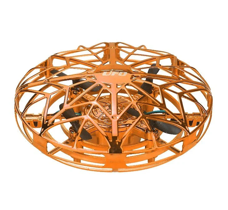 Futuristic mini drone helicopter with UFO-inspired design, automatic obstacle detection, and intuitive controls