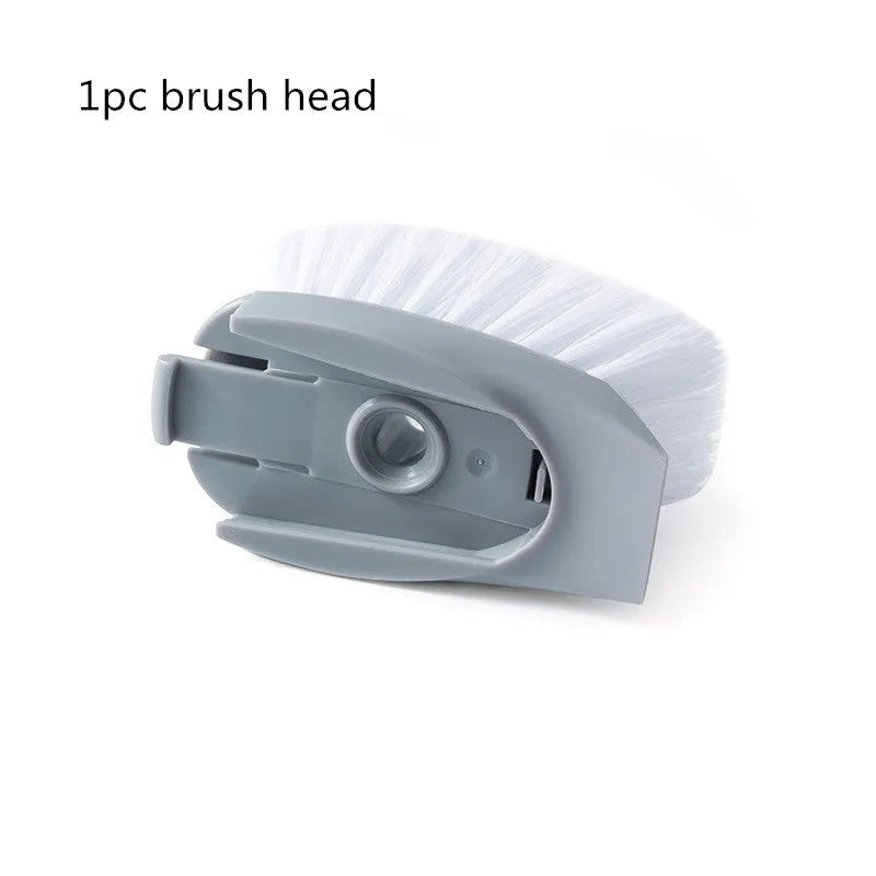 Long-handled 2-in-1 kitchen cleaning brush with removable brush head and integrated sponge
