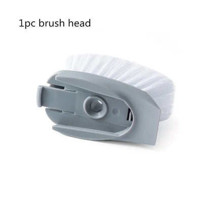 Long-handled 2-in-1 kitchen cleaning brush with removable brush head and integrated sponge