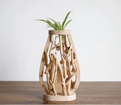 Handcrafted wooden vase with glass container for hydroponic floral displays and home decor