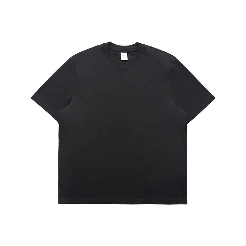 Pure cotton solid colour short-sleeve T-shirt in black, white, grey, or melange grey, sizes S-XL