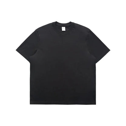 Pure cotton solid colour short-sleeve T-shirt in black, white, grey, or melange grey, sizes S-XL