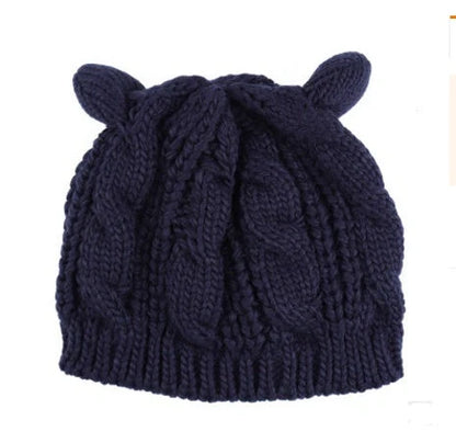 Cosy Cat Ear Knit Beanie in various colours for winter warmth and style