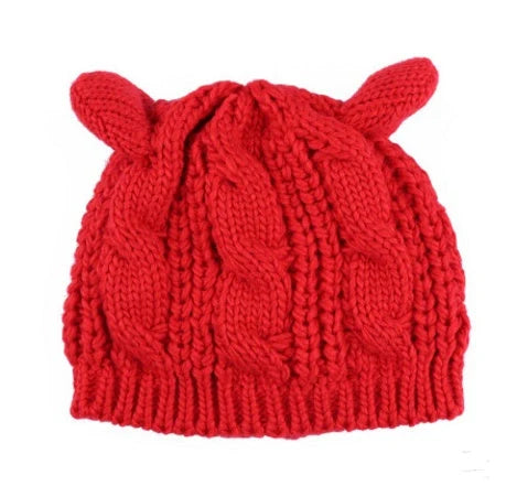 Cosy Cat Ear Knit Beanie in various colours for winter warmth and style