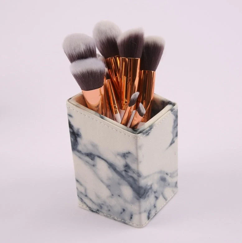 10-piece marble makeup brush set with 5 large and 5 small brushes for versatile beauty application