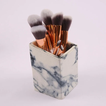 10-piece marble makeup brush set with 5 large and 5 small brushes for versatile beauty application