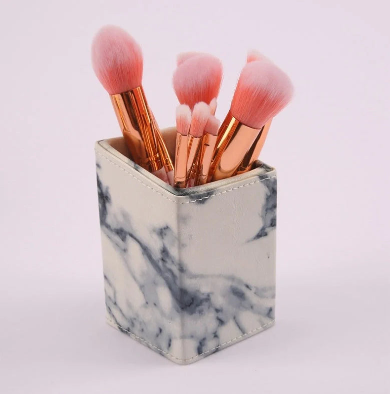 10-piece marble makeup brush set with 5 large and 5 small brushes for versatile beauty application