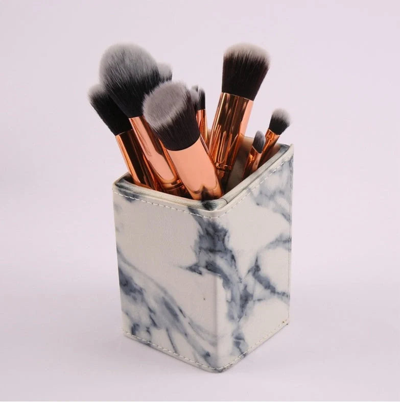 10-piece marble makeup brush set with 5 large and 5 small brushes for versatile beauty application