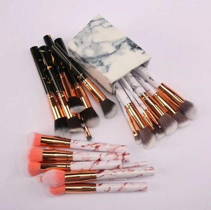 10-piece marble makeup brush set with 5 large and 5 small brushes for versatile beauty application