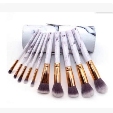 10-piece marble makeup brush set with 5 large and 5 small brushes for versatile beauty application