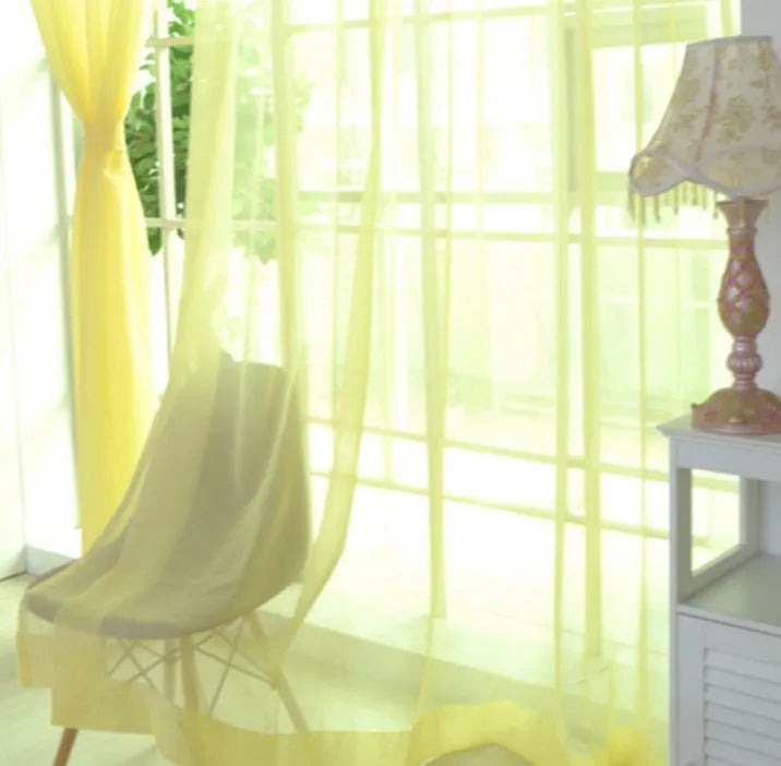Modern transparent tulle curtains in solid colours with rod pocket hanging system