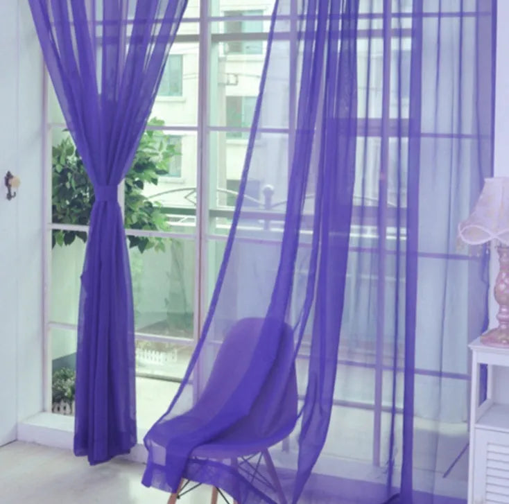 Modern transparent tulle curtains in solid colours with rod pocket hanging system