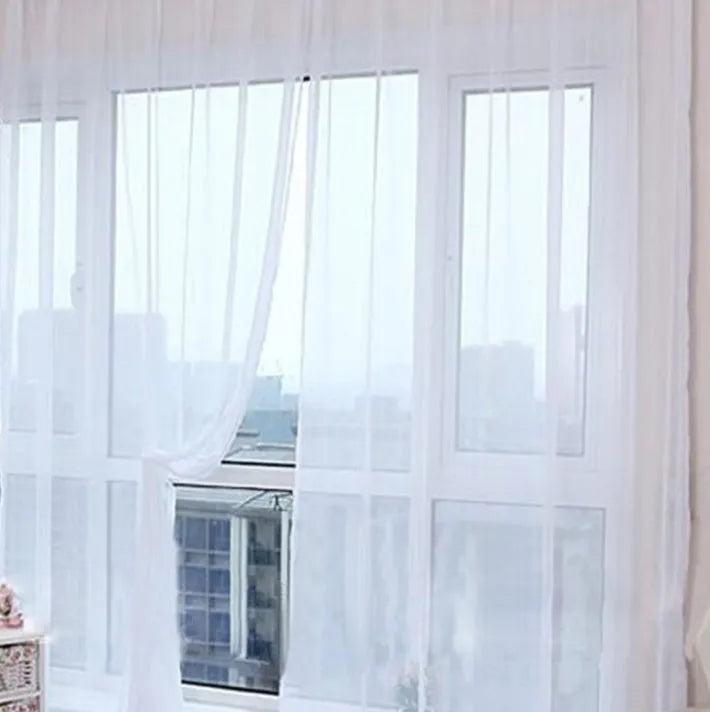 Modern transparent tulle curtains in solid colours with rod pocket hanging system