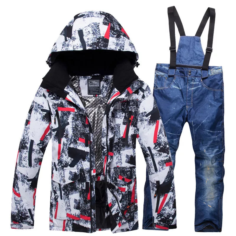 Waterproof and warm ski suits for men and women in blue and red