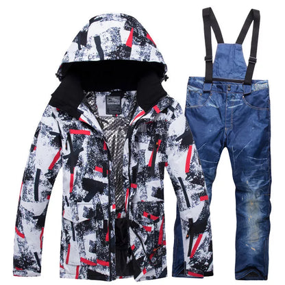Waterproof and warm ski suits for men and women in blue and red