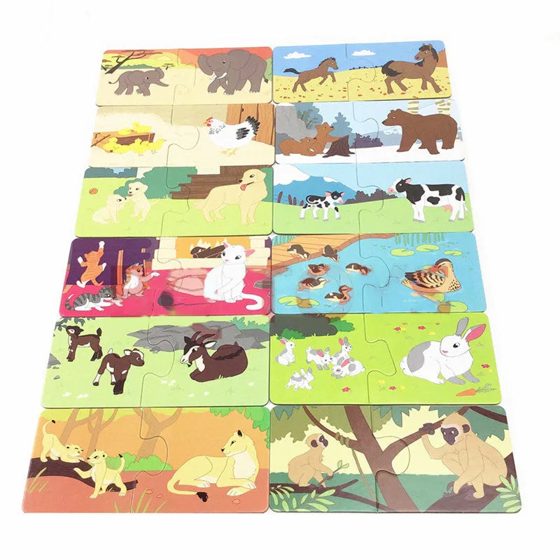French language puzzle toy for children aged 2+ with 12 matching pairs and 24 learning words, a paper plate mosaic educational game for 1 to 4 players featuring thickened hard paper cards and an instruction manual
