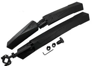 Set of black plastic quick-release bicycle mudguards for front and rear wheels