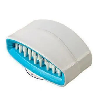 Blue multi-purpose kitchen brush with suction cup for cleaning utensils and vegetables